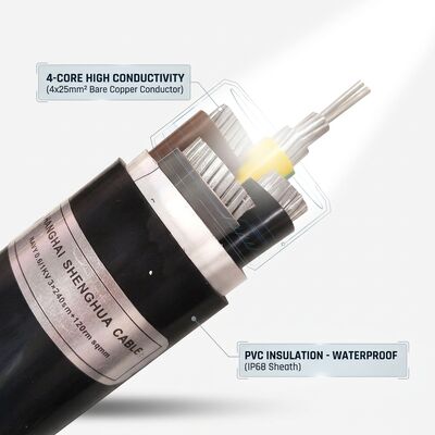 IP68 Cable de alimentação isolado de PVC à prova d'água 0.6/1kV 4x25mm2 Enterramento direto subterrâneo fornecedor